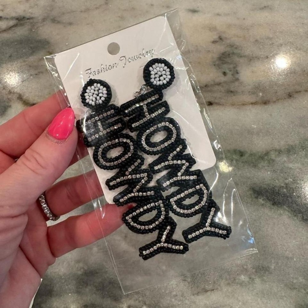 NWT Howdy Beaded Earrings Black‎ & White Post Country Dangle